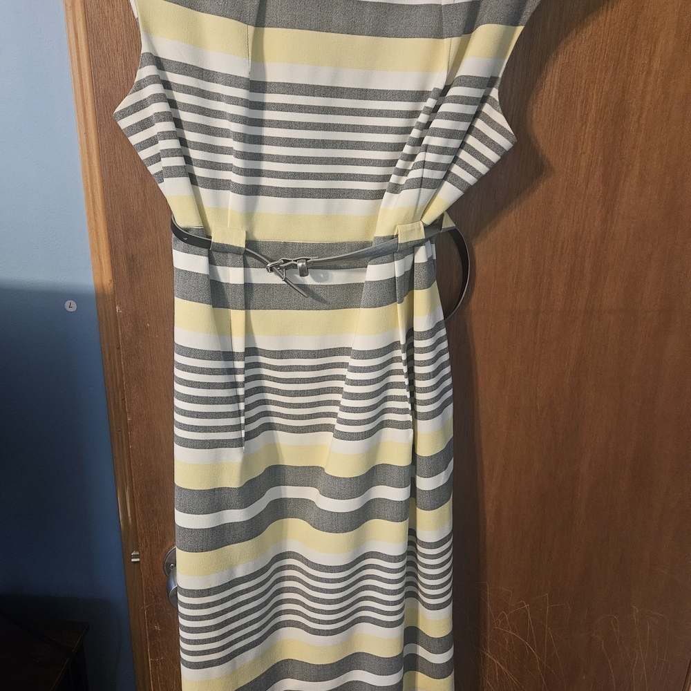 Calvin Klein Yellow and Gray Striped Midi Dress